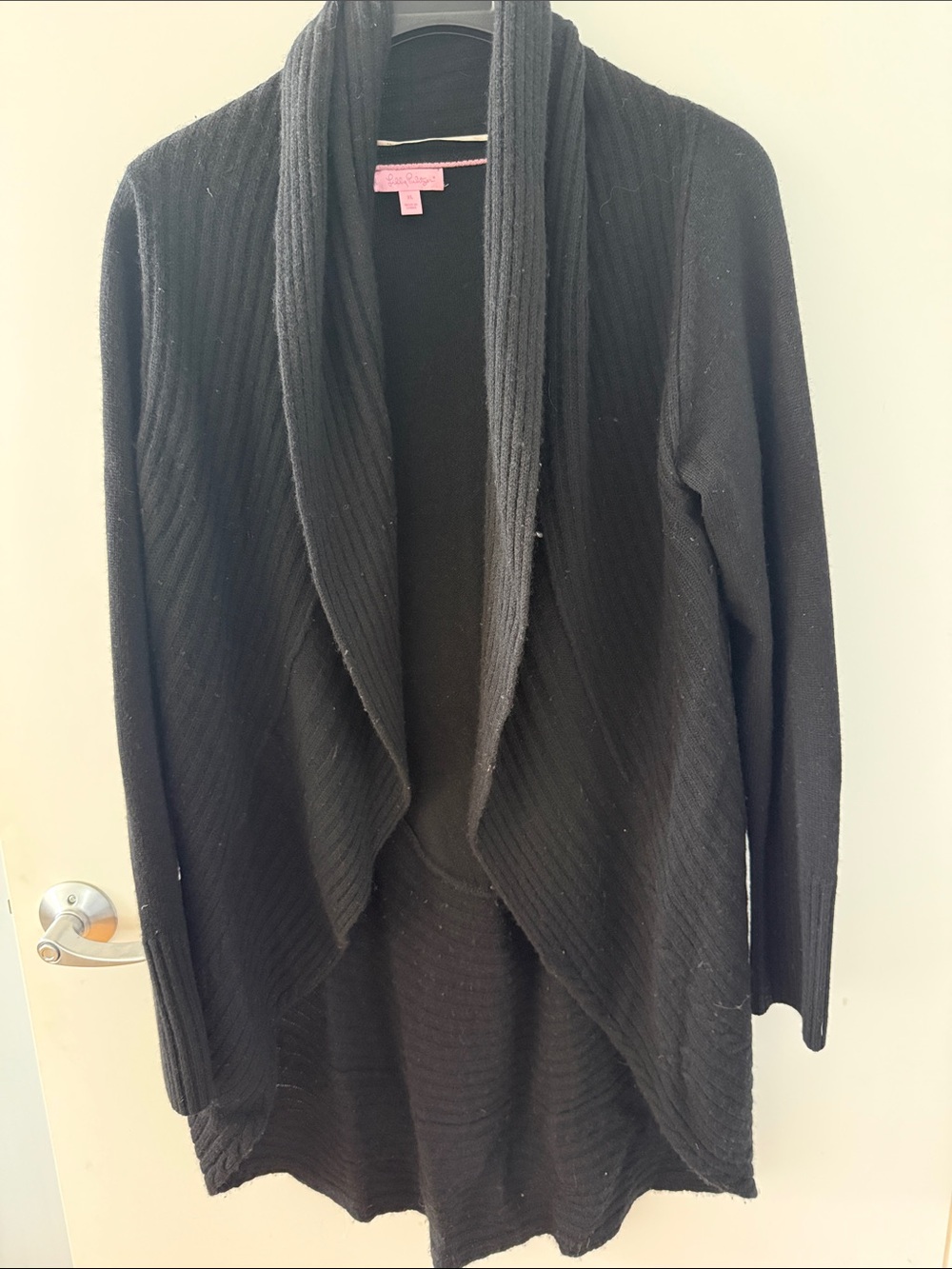 Black Cashmere Open-Front Shawl Cardigan Sweater